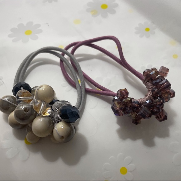 Faux Pearl Beads Dangling Elastic Hair Ropes Ring Set of 2 - Picture 2 of 7